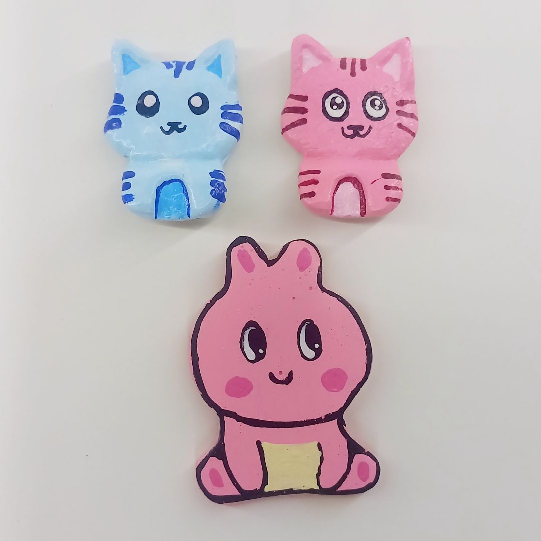 El Yapımı Kedi ve Tavşan Buzdolabı Magnetleri (3'lü Set)