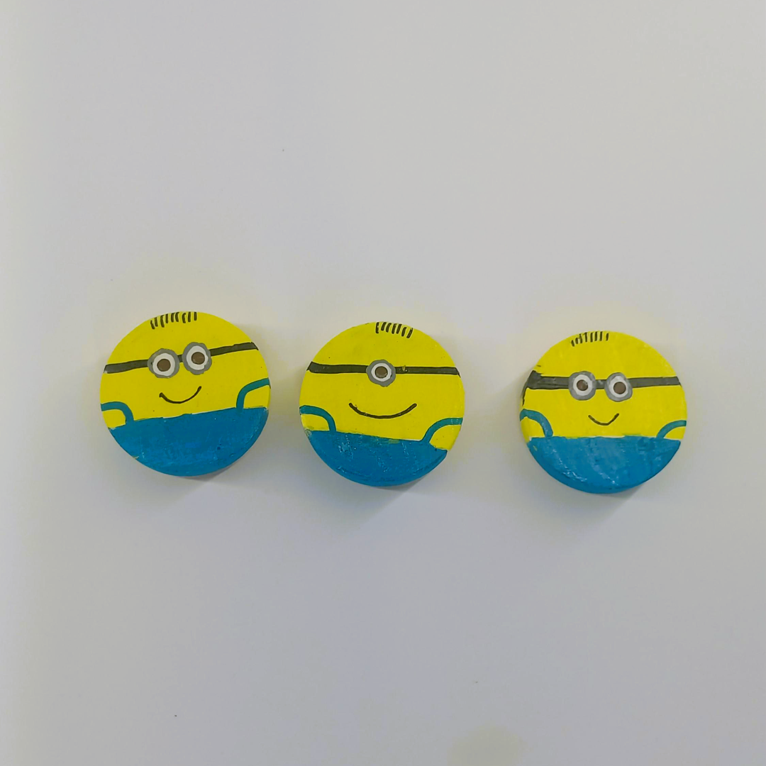 El Yapımı Neşeli Minion Yüzü Buzdolabı Magnetleri (3'lü Set)